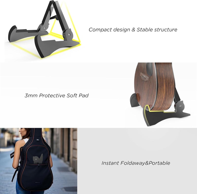 DIDA Portable Travel Guitar Stand, Lightweight Stable A- Frame Plastic Guitar Stand Holder for Acoustic, Electric Guitars, Ukulele, Foldable Guitar Stand Floor, Single Guitar Holder (Black) - Image 3